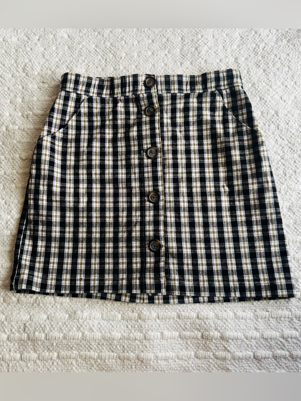 Hollister Button-Front Black Plaid Mini Skirt Sz S
